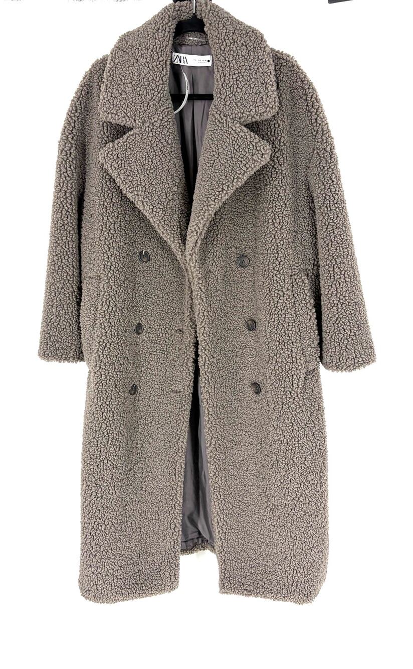 Brown/Gray Zara Teddy Long coat, S